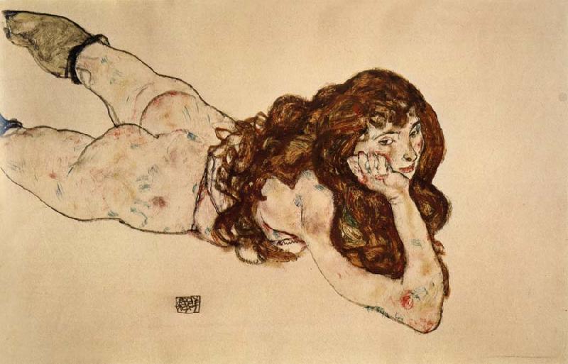 Egon Schiele Female Nude Lying on  Her Stomach France oil painting art